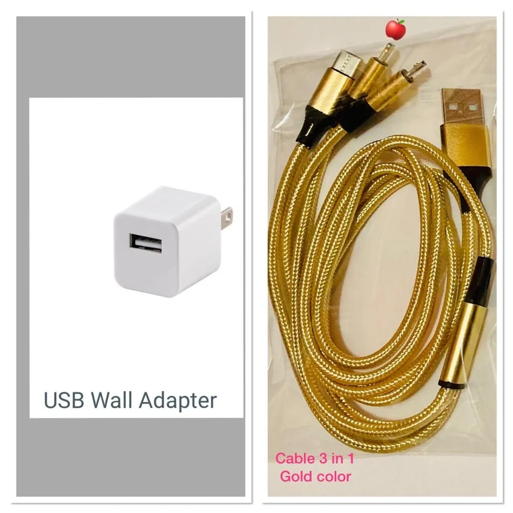 2 Pcs / 1 USB-A adapter + 1 cable 3 in 1 iphone,samsung,Android - 5 color diff.